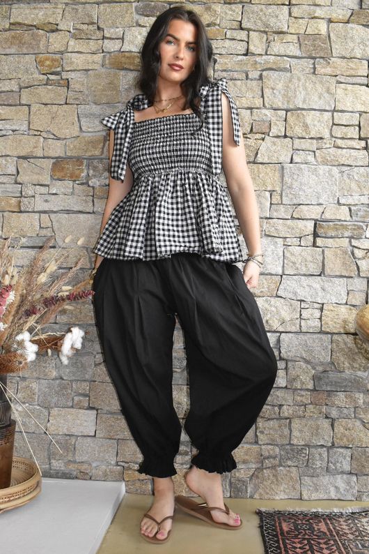 Nonni Gingham Bandeau Cami Black